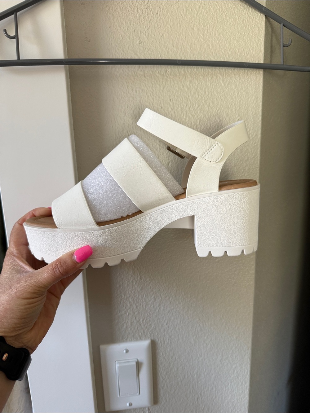 Soda White Chunky Platform Slingback Sandals